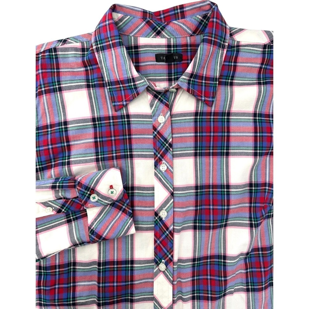 TALBOTS Button Front Shirt Red‎ Plaid 100% Cotton Long Sleeve Women's Small